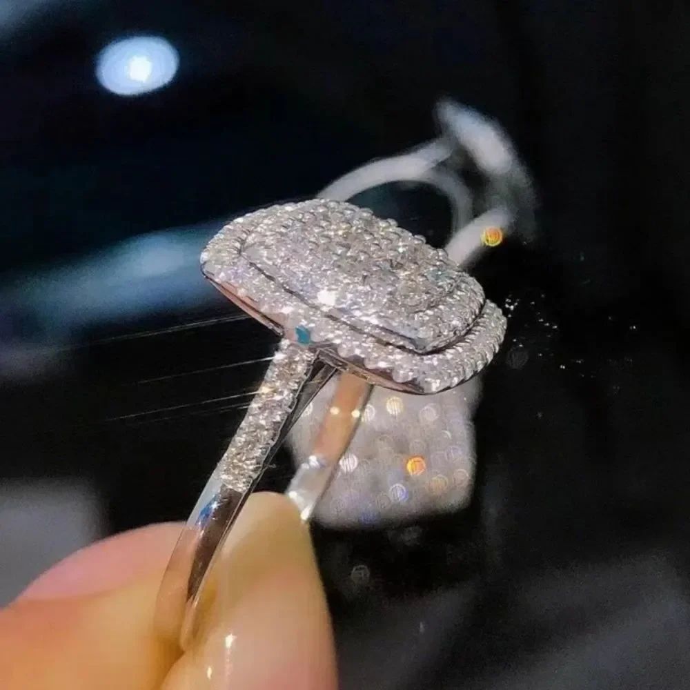 SILVER ENGAGEMENT DIAMOND RING - Picture 2 of 5